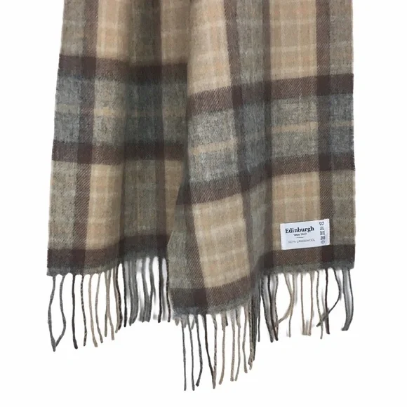 EDINBURGH Scarf 100% Lambswool Plaid Stripe Fringe Soft Cozy Warm Dark Academia
